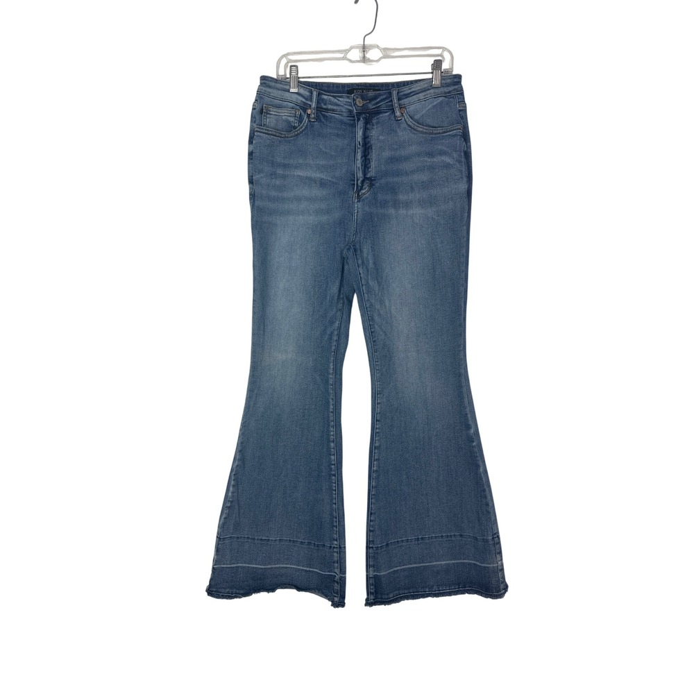 Judy Blue High Rise Flare Jeans Size 15/32 Medium Wash Raw Hem JB88486MD